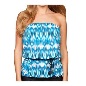 NEW ECO SWIM gathered blouson bandeau tankini top in eco blue mist